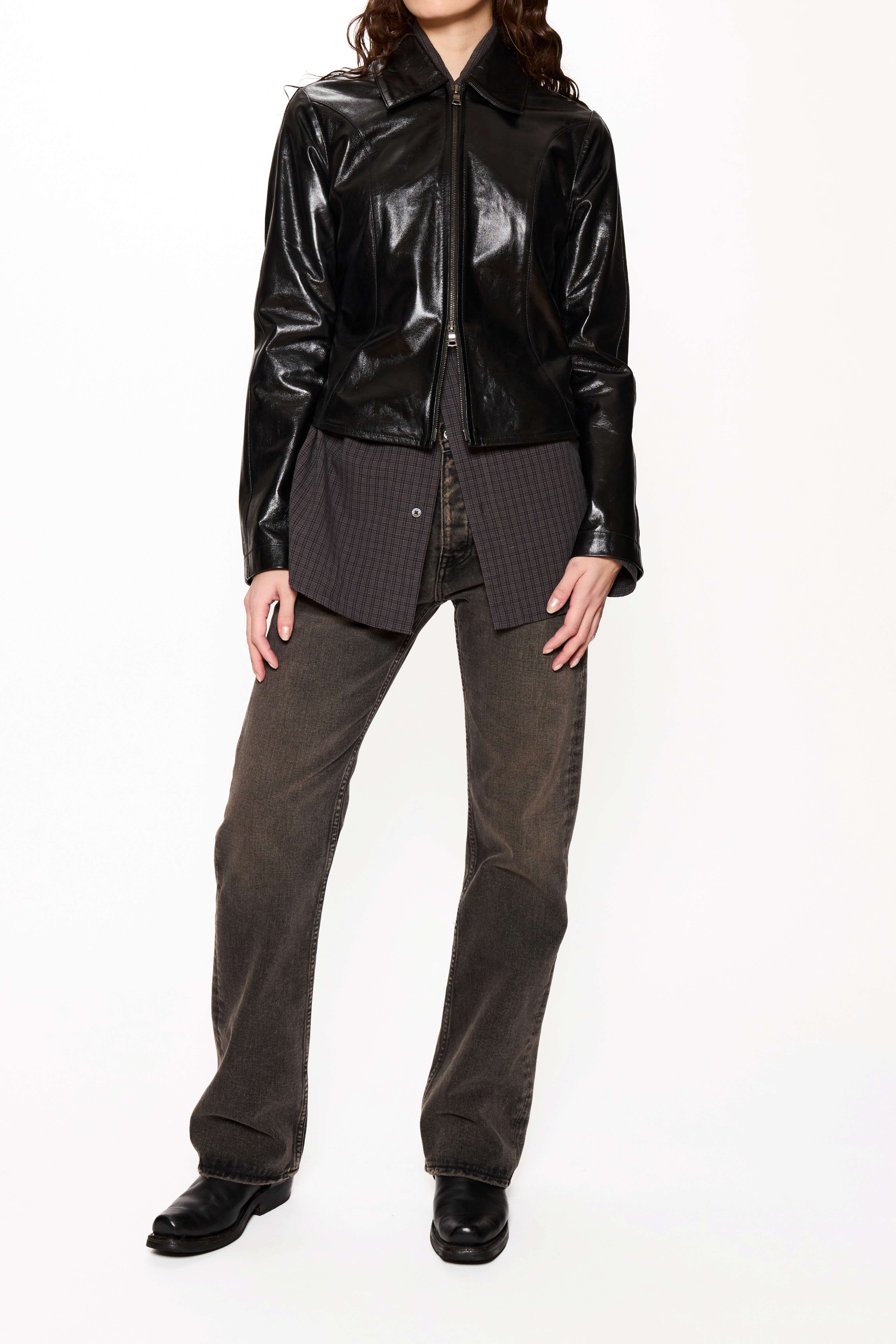 Slim Zip-Up Leather Shirt - Image 4