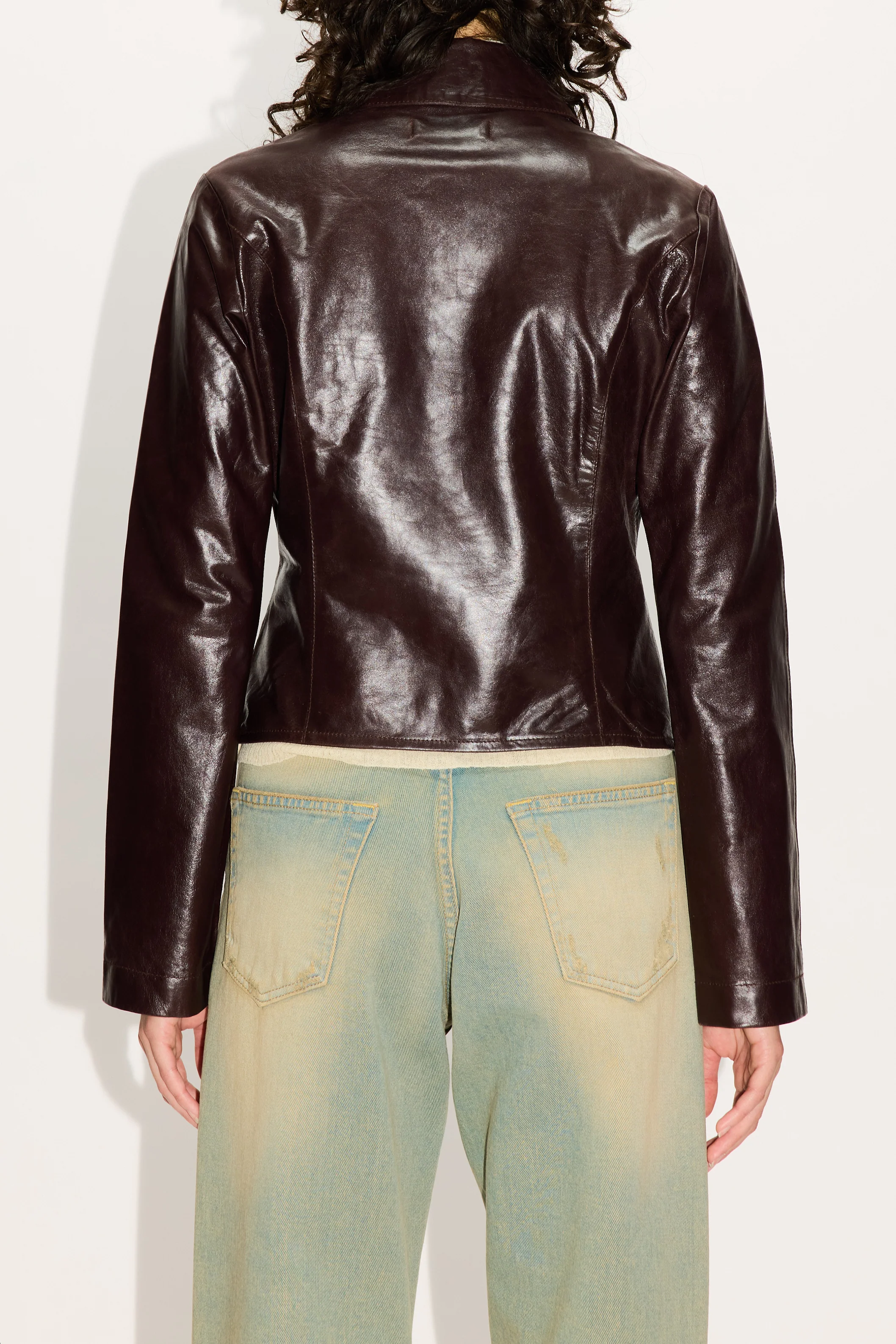 Slim Zip-Up Leather Shirt - Image 3