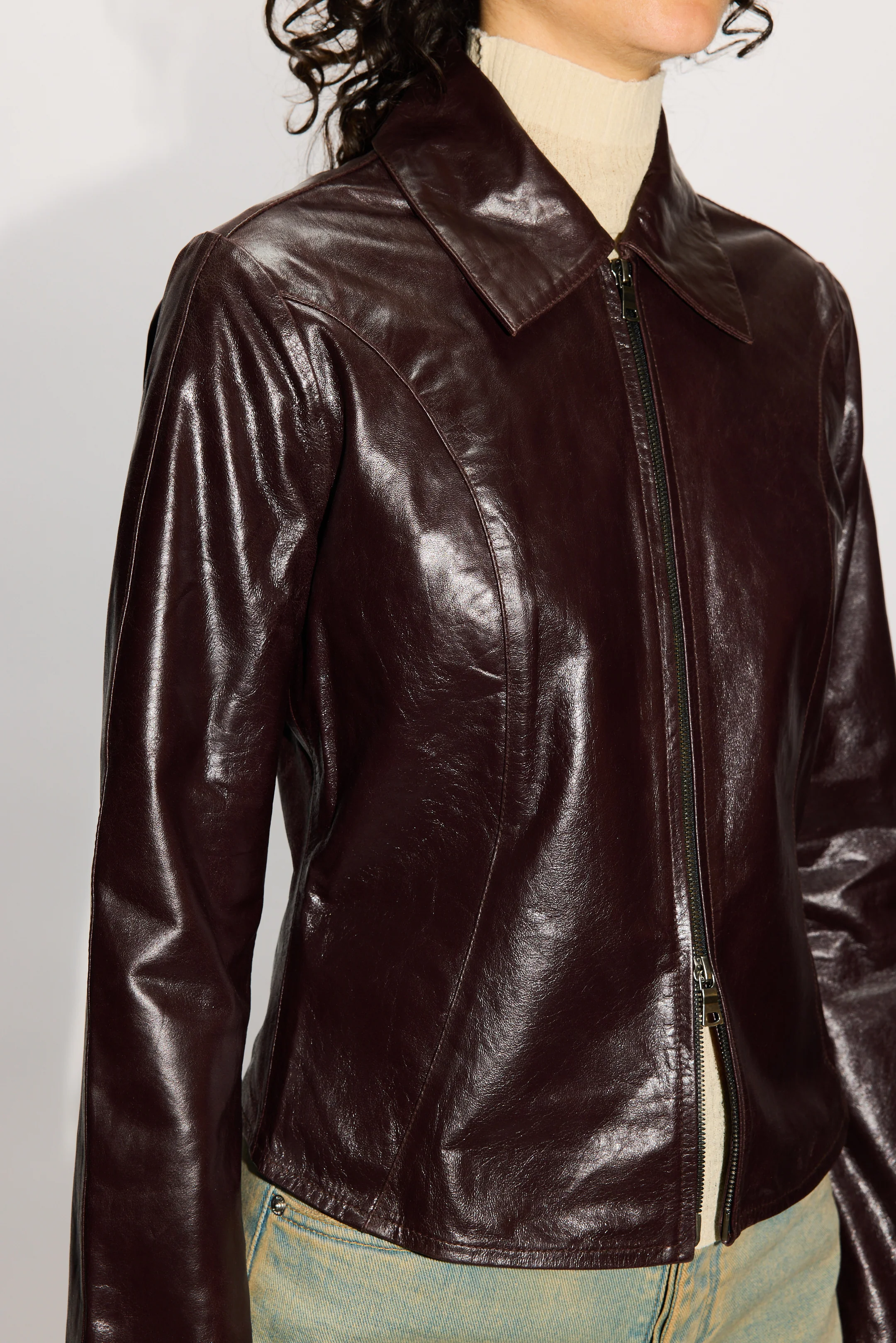 Slim Zip-Up Leather Shirt - Image 4